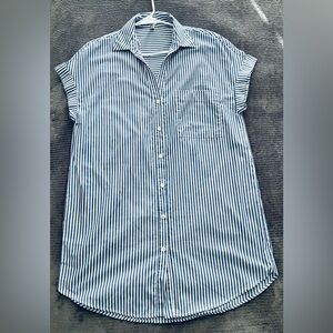 Zara Navy and White Striped Shirt Dress